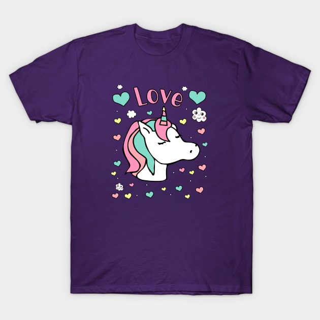 Love Pastel Heart Unicorn T-Shirt by FruitflyPie